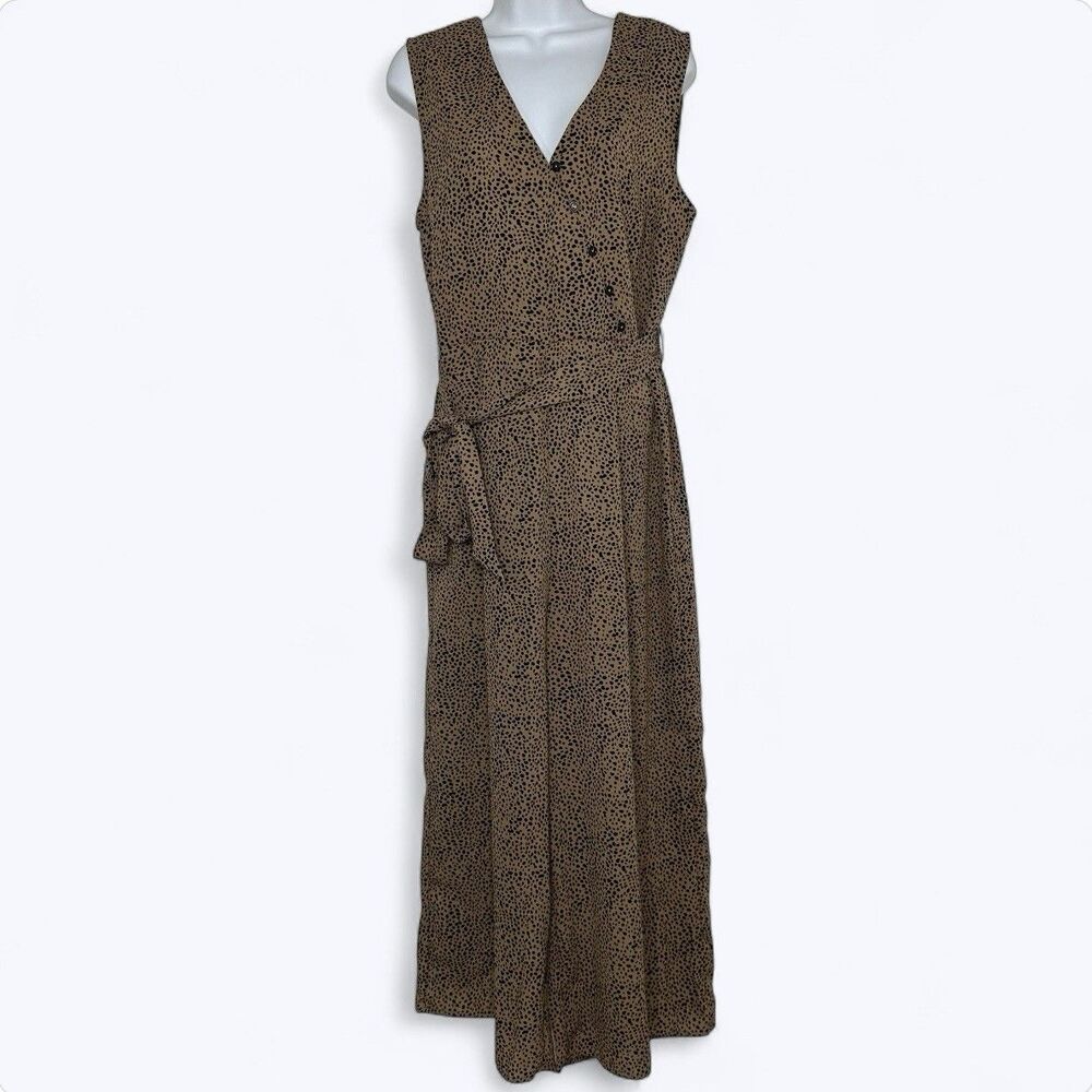 Raspy Peach Maxi Jumpsuit Sz L Animal Print Belted Wide Leg Cheetah Mob‎ Wife